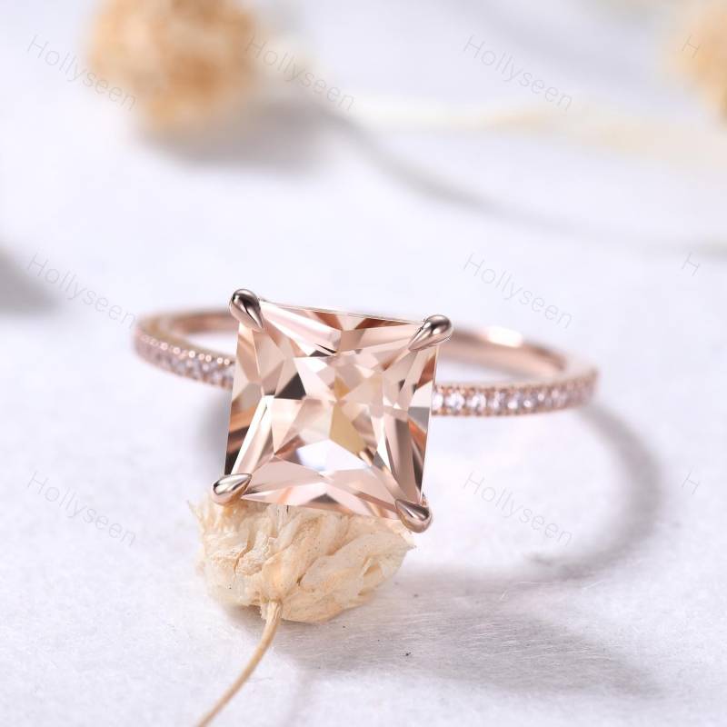 Princess Cut Morganit Verlobungsring 14K Rose Gold Solitär Ring Rosa Edelstein Frauen Jahrestag Hochzeitsgeschenk Für Sie von Hollyseen