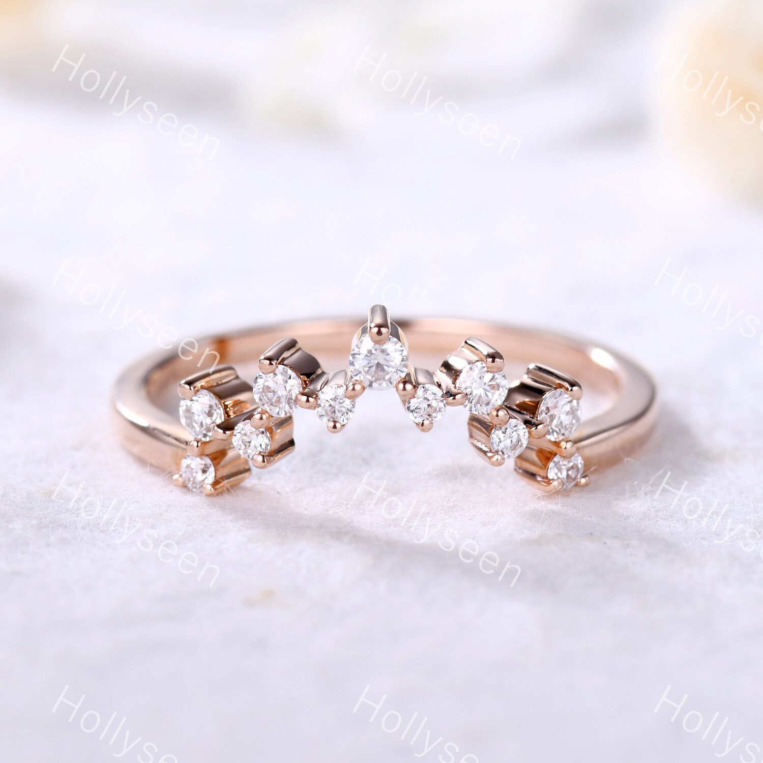 Rose Gold Cz Diamant Ehering Verlobungsring Offene Lücke Stapelbarer Brautring Retro Vintage Passendes Band Für Ihr Jubiläumsversprechen von Hollyseen