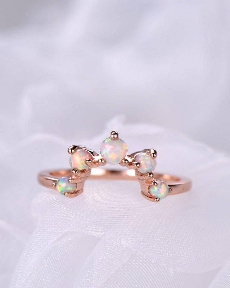 Rosegold Opal Ehering Feueropal Verlobungsring Geschwungener Zierlicher Opalring Vintage Ring Unikat Wikinger Silber 14K von Hollyseen