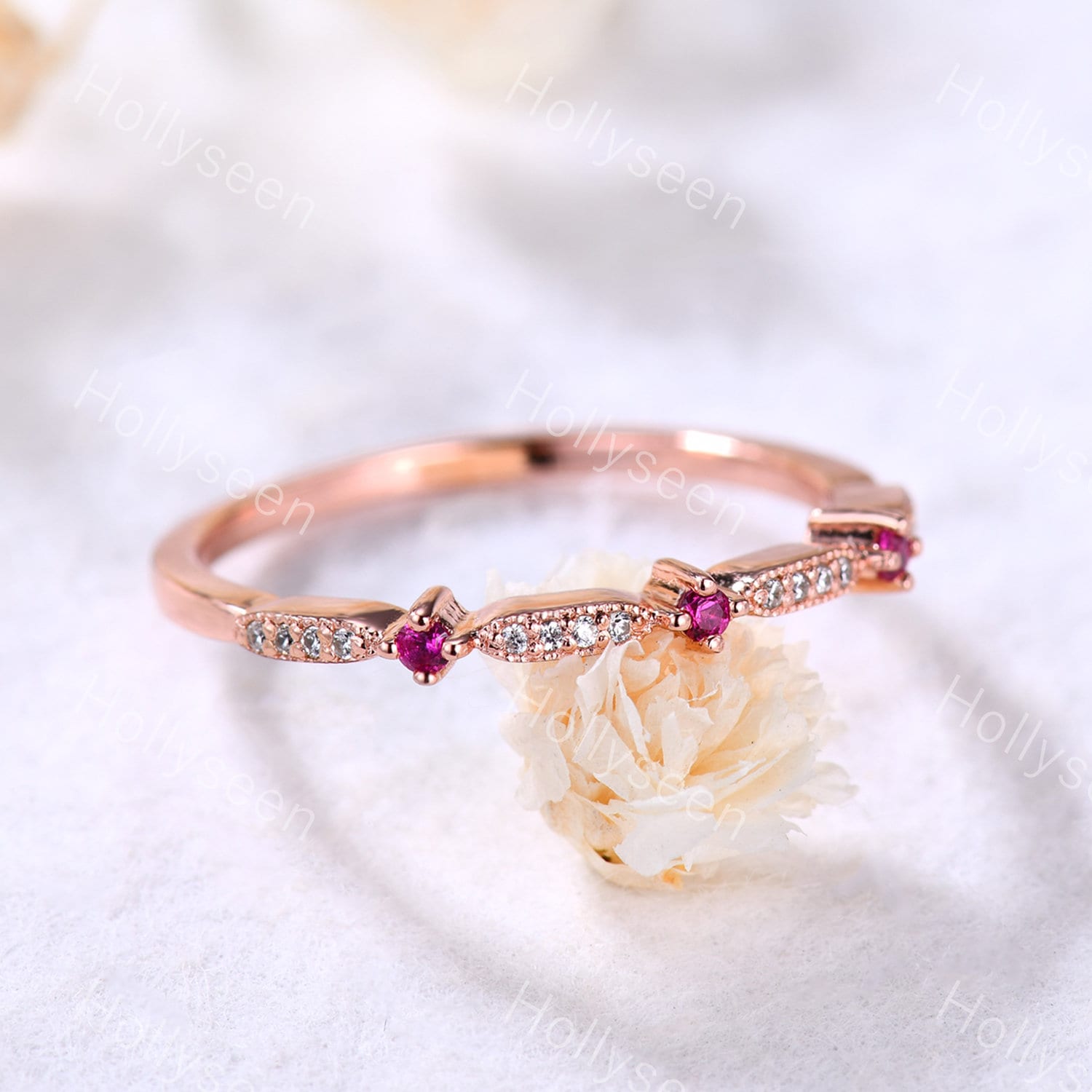 Rosegold Rubin Trauring Lab Cz Diamant Verlobungsring Roter Edelstein Juli Geburtsstein Frauen Brautring Jahrestag Geschenk von Hollyseen