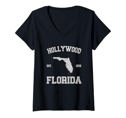 Damen Hollywood Florida T-Shirt mit V-Ausschnitt Damen Hollywood Florida T-Shirt mit V-Ausschnitt von Hollywood, Florida FL Designs 0825