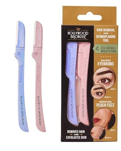 Hollywood Browzer 2er Set Gesichtshaarentferner Rasierer & Dermaplaning Tool für Damen, Augenbrauenrasierer, Peeling & Haarentfernung ohne Schmerzen, mit Schutzhülle (Amethyst und Citrin) von Hollywood Browzer