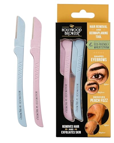 Hollywood Browzer 2er Set Gesichtshaarentferner Rasierer & Dermaplaning Tool für Damen, Augenbrauenrasierer, Peeling & Haarentfernung ohne Schmerzen, mit Schutzhülle (Aquamarin und Rosenquarz) von Hollywood Browzer