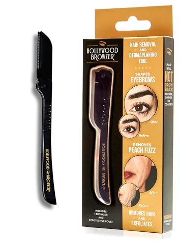 Hollywood Browzer Gesichtshaarentferner & Dermaplaning Tool für Damen, Augenbrauenrasierer, Peeling & Haarentfernung ohne Schmerzen, mit Schutzhülle, nachhaltiges Material (Schwarz) von Hollywood Browzer