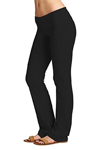 (Medium, Black) - Hollywood Star Fashion Women's Solid Foldover Solid Bootleg Flare Yoga Pants von Hollywood Star Fashion