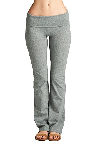 Damen Solid Foldover Solid Bootleg Flare Yogahose Foldover Solid Solid Yoga Pants Bootleg Flare Woman Mittel heathergrey von Hollywood Star Fashion