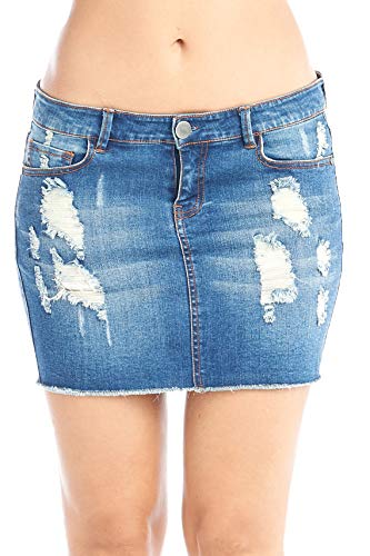 Hollywood Star Fashion Womens Distressed Denim Mini Skirt Small Dark Blue von Hollywood Star Fashion