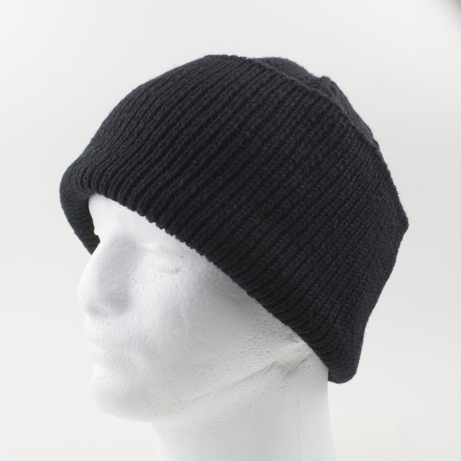 Sehr Warme Hand Stricken Traditionelle Schwarz Watch Cap; Slouchy Beanie; Couture Stil Voller Bündchen Stricken; 100 % Wolle; Für Mann Oder Unisex von HollywoodGuy