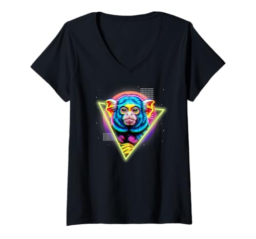 Damen Pygmy Marmoset Bunte Tiere futuristische Kunst T-Shirt mit V-Ausschnitt Damen Pygmy Marmoset Bunte Tiere futuristische Kunst T-Shirt mit V-Ausschnitt von HoloCritter