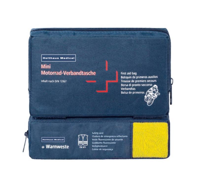 Holthaus Medical KFZ-Verbandtasche Mini Motorrad Verbandtasche, Inhalt nach DIN 13 167 + Warnweste - von Holthaus Medical