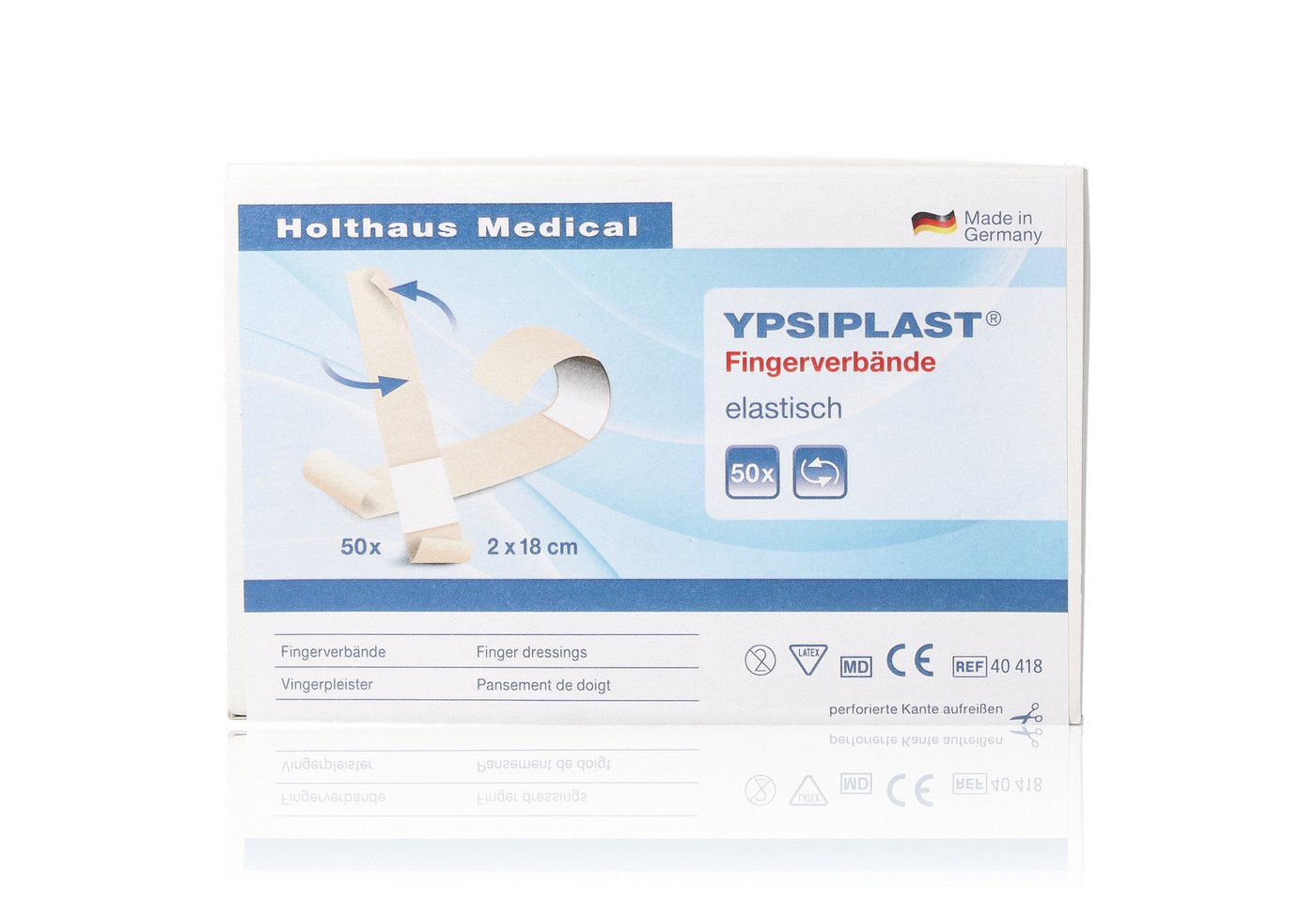 Holthaus Medical Wundpflaster YPSIPLAST Fingerverband elastisch 2x18cm 50Stk (50 St., saugfähige Wundauflage), hohe Klebekraft mit langem Klebeteil von Holthaus Medical