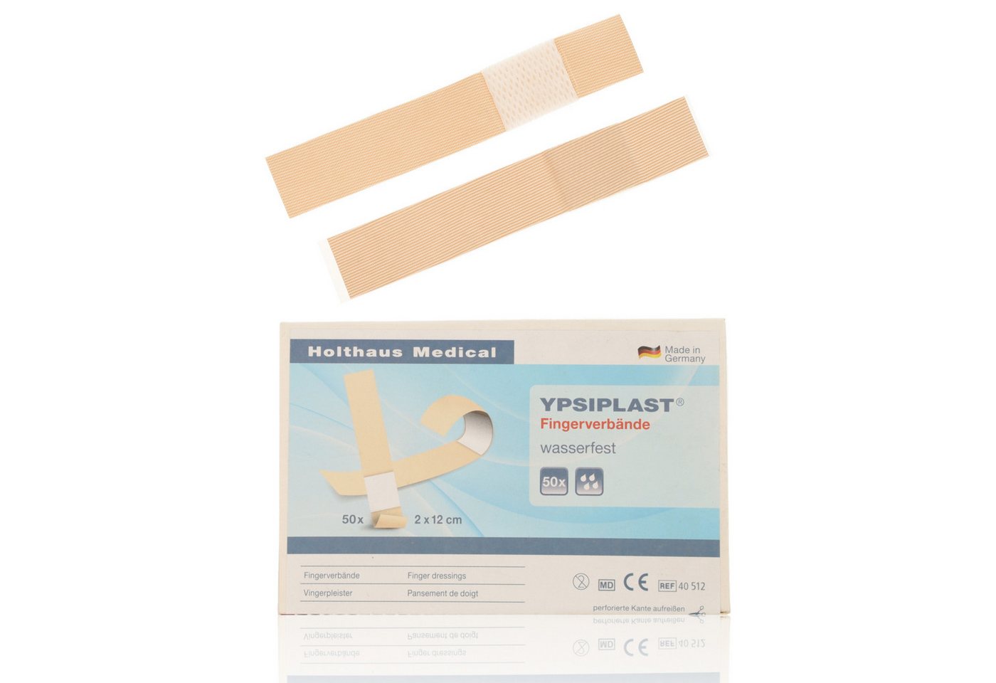 Holthaus Medical Wundpflaster YPSIPLAST Fingerverband wasserfest 2x12cm 50Stk (50 St., wasserabweisend), hohe Klebekraft mit langem Klebeteil von Holthaus Medical