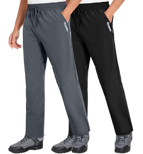 2er-Pack Herren Wanderhosen Leichte wasserabweisend Jogginghose Innennaht 30'' Outdoor Trekkinghose mit Reißverschlusstaschen Schwarz/Grau 2P-13-XL von Holure