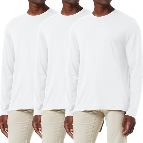 3-Pack Herren Baumwollhemd Loose Fit Langarm T-Shirt Feuchtigkeitsableitend Rundhalsshirts Komfort Casual Base Layer Tops Weiß/Weiß/Weiß 3P05-XL von Holure
