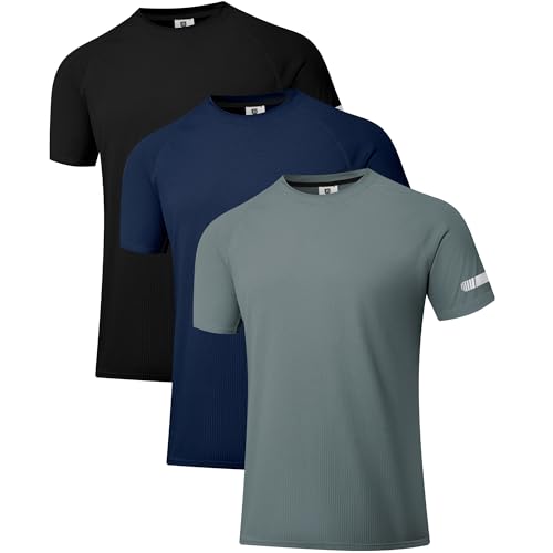 3 Pack Herren Workout Laufshirts UPF 50+ Sonnenschutz Rash Guard T-Shirts Quick Dry SPF UV Swim Short Sleeve Shirts Schwarz/Navy/Dunkelgrau 03 XL von Holure