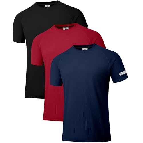 3 Pack Herren Workout Laufshirts UPF 50+ Sonnenschutz Rash Guard T-Shirts Quick Dry SPF UV Swim Short Sleeve Shirts Schwarz/Rot/Navy 01 S von Holure