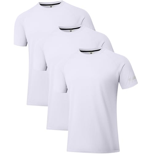 3 Pack Herren Workout Laufshirts UPF 50+ Sonnenschutz Rash Guard T-Shirts Quick Dry SPF UV Swim Short Sleeve Shirts Weiß/Weiß/Weiß 04 2XL von Holure