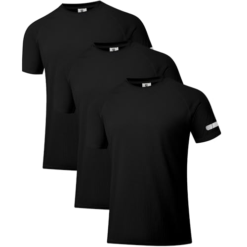 3er-Pack Herren Workout Laufshirts UPF 50+ Sonnenschutz Rash Guard T-Shirts Quick Dry SPF UV Swim Kurzarm-Shirts Schwarz/Schwarz/Schwarz 08 XL von Holure