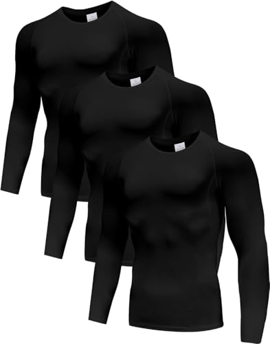 3er PackCompression Shirts für Männer Langarm Herren Running Top Quick Dry Base Layer Tops für Gym Sport Fitness Workout Schwarz/Schwarz/Schwarz-M von Holure
