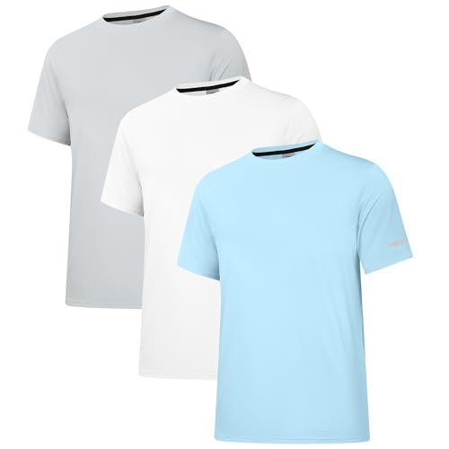 3er-Set Herren-Sonnenbekleidung UPF 50+ Sonnenbekleidung Herren-Kurzarm-T-Shirt Leichtes schnell trocknendes SPF UV-Schwimm-T-Shirt Grau/Weiß/Blau 3P03-S von Holure