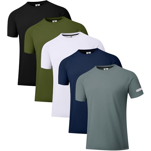 5 Pack Herren Workout Laufshirts UPF 50+ Sonnenschutz Rash Guard T-Shirts Quick Dry SPF UV Swim Short Sleeve Shirts 5P Dunkelgrau 07 M von Holure