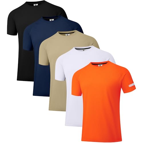 5 Pack Herren Workout Laufshirts UPF 50+ Sonnenschutz Rash Guard T-Shirts Quick Dry SPF UV Swim Short Sleeve Shirts 5P Orange 06 S von Holure