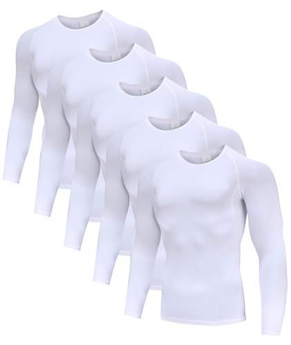5er Pack Herren Kompression Tops Langarm Herren Running Tops Schnell trocknend unten Tops für Gym Workouts Weiß/Weiß/Weiß/Weiß/Weiß-2XL von Holure