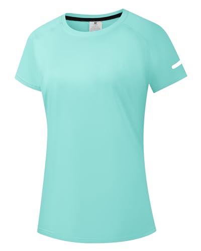 Damen Rash Guard UPF 50+ Sonnenschutz Kurz T-Shirts Leichte, schnell trocknende SPF UV Schwimm Shirts Cyan 06-2XL von Holure