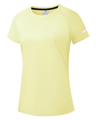 Damen Rash Guard UPF 50+ Sonnenschutz Kurz T-Shirts Leichte, schnell trocknende SPF UV Schwimm Shirts Gelb 08-L von Holure