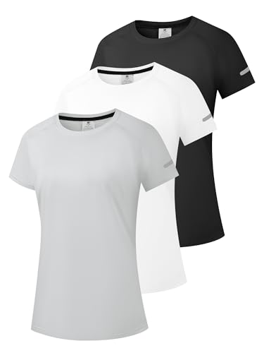 Damen Rash Guard UPF 50+ Sonnenschutz Kurz T-Shirts Leichte, schnell trocknende SPF UV Schwimm Shirts Schwarz/Weiß/Grau 3P01-M von Holure