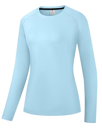Damen Rash Guard UPF 50+ Sonnenschutz Langarm T-Shirts Leichte, schnell trocknende SPF UV Schwimm Shirts Blau 05-L von Holure