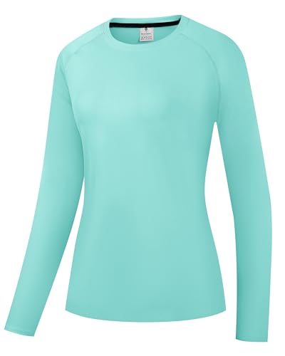 Damen Rash Guard UPF 50+ Sonnenschutz Langarm T-Shirts Leichte, schnell trocknende SPF UV Schwimm Shirts Cyan 06-L von Holure