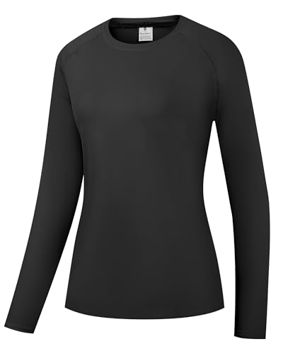 Damen Rash Guard UPF 50+ Sonnenschutz Langarm T-Shirts Leichte, schnell trocknende SPF UV Schwimm Shirts Schwarz 01-2XL von Holure