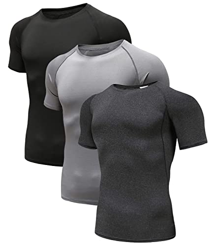 Herren Kompressionsshirt Grundschicht Kurzarm Sport T-Shirt Funktions Atmungsaktiv Tops für Männer Schwarz/Grau/Karbonschwarz 05-2XL von Holure