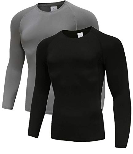 Herren 2er Pack Base Layers Tops, Langarm Gym Running Workout T-Shirts für Mann Schwarz/Grau02-L Herren 2er Pack Base Layers Tops, Langarm Gym Running Workout T-Shirts für Mann Schwarz/Grau02-L von Holure