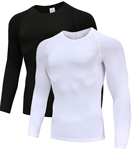 Herren 2er Pack Base Layers Tops, Langarm Gym Running Workout T-Shirts für Mann Schwarz/Weiß04-XL von Holure