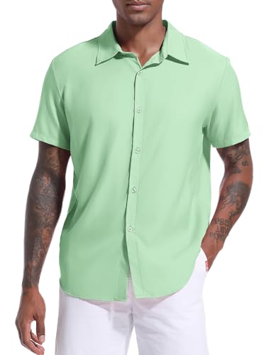 Herren Hemd Kurzarm Freizeithemd Button Down Shirt Sommer Strand Casual Regular Fit Shirt Grün-2XL von Holure