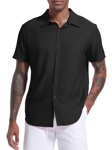 Herren Hemd Kurzarm Freizeithemd Button Down Shirt Sommer Strand Casual Regular Fit Shirt Schwarz-L von Holure