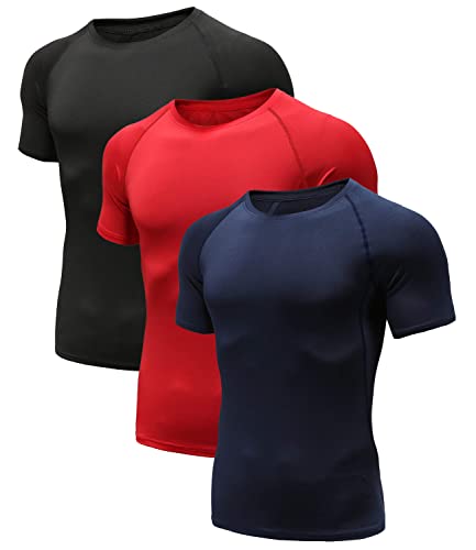 Herren Kompressionsshirt Grundschicht Kurzarm Sport T-Shirt Funktions Atmungsaktiv Tops für Männer Schwarz/Rot/Marine 04-2XL von Holure