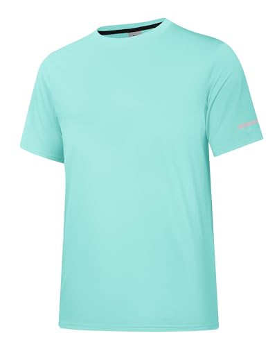 Herren Rash Guard UPF 50+ Sonnenschutzkleidung Kurzarm-T-Shirts für Männer Leichte, schnell trocknende SPF UV Swim Surfing Tees Cyanfarben 07-S von Holure