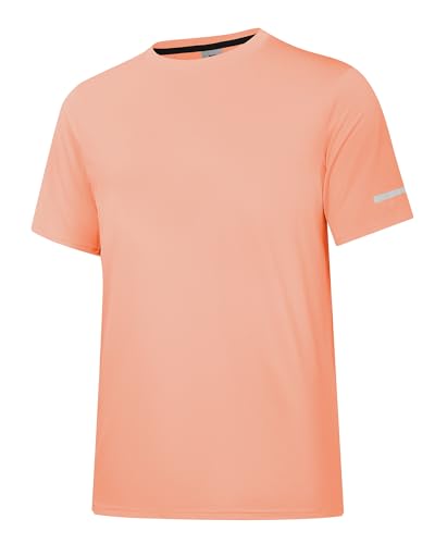 Herren Rash Guard UPF 50+ Sonnenschutzkleidung Kurzarm-T-Shirts für Männer Leichte, schnell trocknende SPF UV Swim Surfing Tees Fluoreszierendes Orange Rosa 15-3XL von Holure