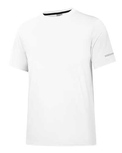 Herren Rash Guard UPF 50+ Sonnenschutzkleidung Kurzarm-T-Shirts für Männer Leichte, schnell trocknende SPF UV Swim Surfing Tees Weiß 02-3XL von Holure