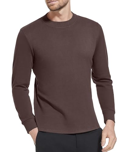 Herren Thermo Langarmshirt Leichte Thermounterwäsche Rundhalsausschnitt Tops Winter Freizeit Warme Unterwäsche Top Braun-2XL von Holure