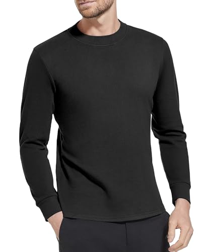 Herren Thermo Langarmshirt Leichte Thermounterwäsche Rundhalsausschnitt Tops Winter Freizeit Warme Unterwäsche Top Schwarz-2XL von Holure