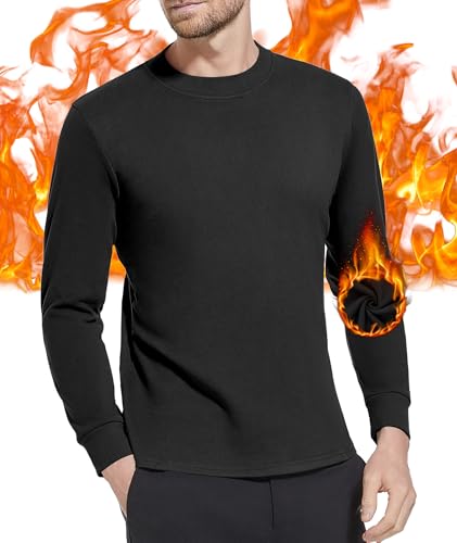 Herren Thermo Langarmshirt Leichte Thermounterwäsche Rundhalsausschnitt Tops Winter Freizeit Warme Unterwäsche Top Schwarz-S von Holure