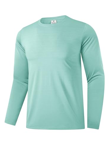 Herren UPF 30+ Sonnenschutz-Shirts Performance Langarm-T-Shirt Feuchtigkeitstransportierendes Shirt für Running Workout Mintgrün-06 3XL von Holure