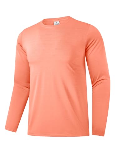 Herren UPF 30+ Sonnenschutz-Shirts Performance Langarm-T-Shirt Feuchtigkeitstransportierendes Shirt für Running Workout Orange-08 XL von Holure