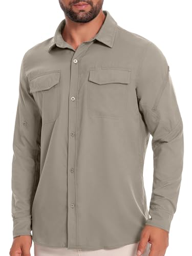 Herren UPF50+ Angelshirts Langarm Sonnenschutz Leichtes Wanderhemd Knopfhemd Trainingsshirts mit Reißverschlusstaschen Khaki 03-S Herren UPF50+ Angelshirts Langarm Sonnenschutz Leichtes Wanderhemd Knopfhemd Trainingsshirts mit Reißverschlusstaschen Khaki 03-S von Holure