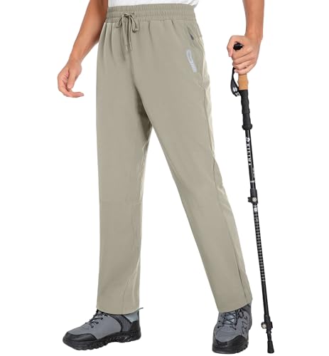 Herren Wanderhose Leichtgewichtige wasserdichte Sweatpants Innennaht 30'' Outdoor Trekkinghose mit Reißverschlusstaschen Helles Khaki 05-XL von Holure