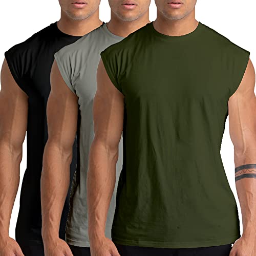 Holure 3er Pack Herren Unterhemden Muskelshirt Workout Tank Tops Unterhemd mit Rundhals-Ausschnitt Schwarz/Grau/Grün L von Holure